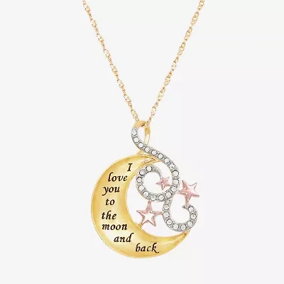 "I Love You" Womens Crystal 18K Gold Over Silver Moon 18 Inch Pendant Necklace