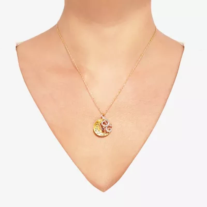 "I Love You" Womens Crystal 18K Gold Over Silver Moon 18 Inch Pendant Necklace