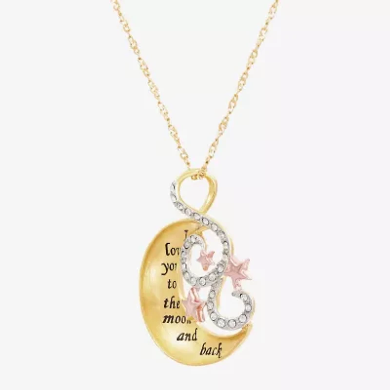 "I Love You" Womens Crystal 18K Gold Over Silver Moon 18 Inch Pendant Necklace