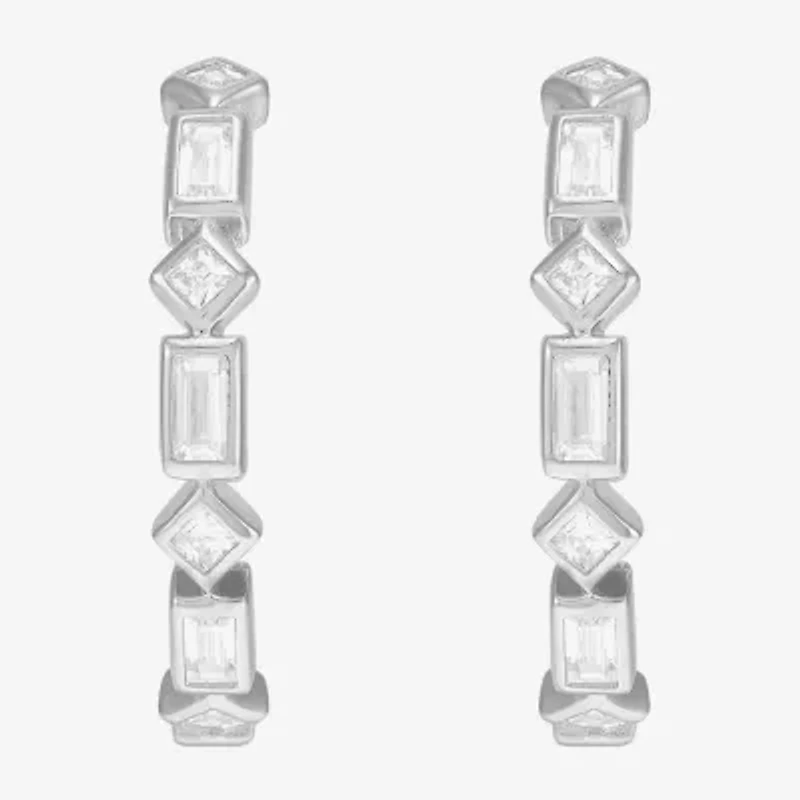 Limited Quantities! Womens White Cubic Zirconia Sterling Silver 19.8mm Hoop Earrings