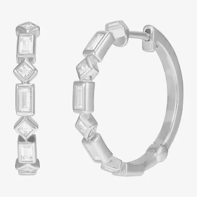 Limited Quantities! Womens White Cubic Zirconia Sterling Silver 19.8mm Hoop Earrings