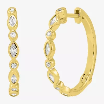 Limited Quantities! Womens White Cubic Zirconia 14K Gold Over Silver 19.8mm Hoop Earrings