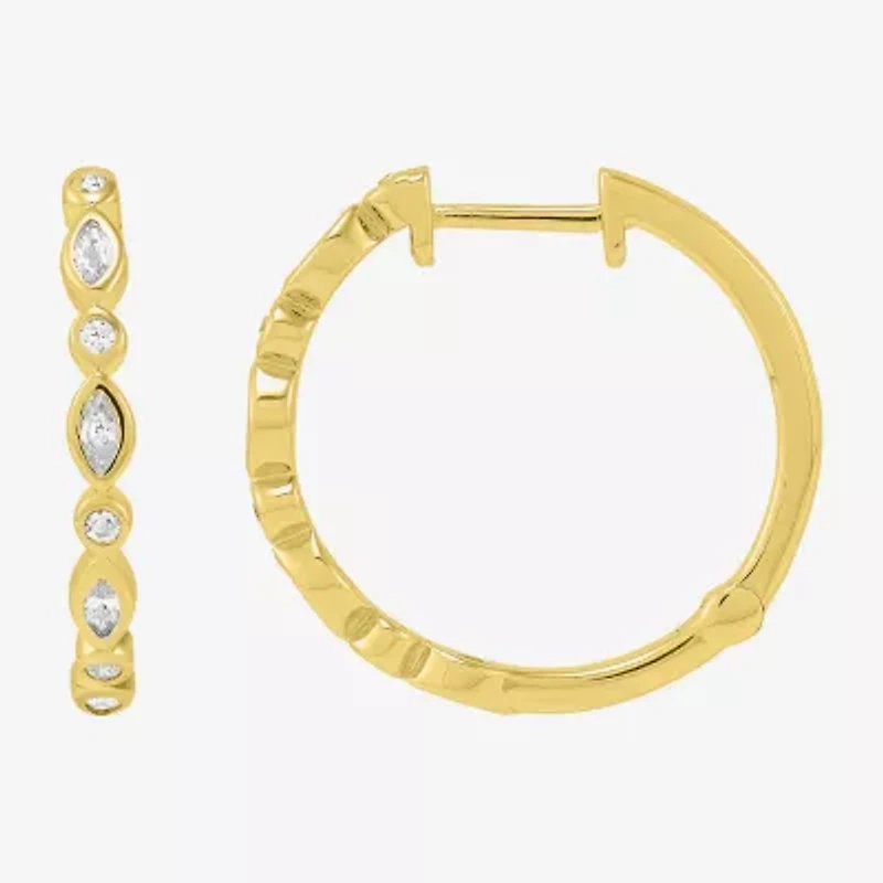 Limited Quantities! Womens White Cubic Zirconia 14K Gold Over Silver 19.8mm Hoop Earrings