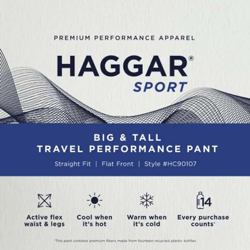 Haggar Travel Performance Mens Straight Fit Big and Tall Flat Front Pant