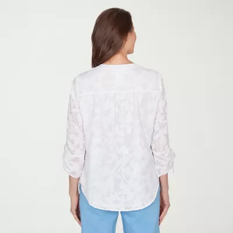 Alfred Dunner St Augustine Womens Y Neck 3/4 Sleeve Blouse