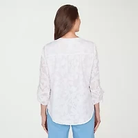 Alfred Dunner St Augustine Womens Y Neck 3/4 Sleeve Blouse