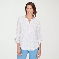Alfred Dunner St Augustine Womens Y Neck 3/4 Sleeve Blouse