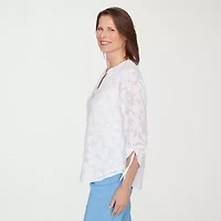 Alfred Dunner St Augustine Womens Y Neck 3/4 Sleeve Blouse