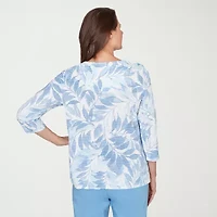 Alfred Dunner St Augustine Womens Keyhole Neck 3/4 Sleeve T-Shirt