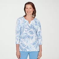 Alfred Dunner St Augustine Womens Keyhole Neck 3/4 Sleeve T-Shirt