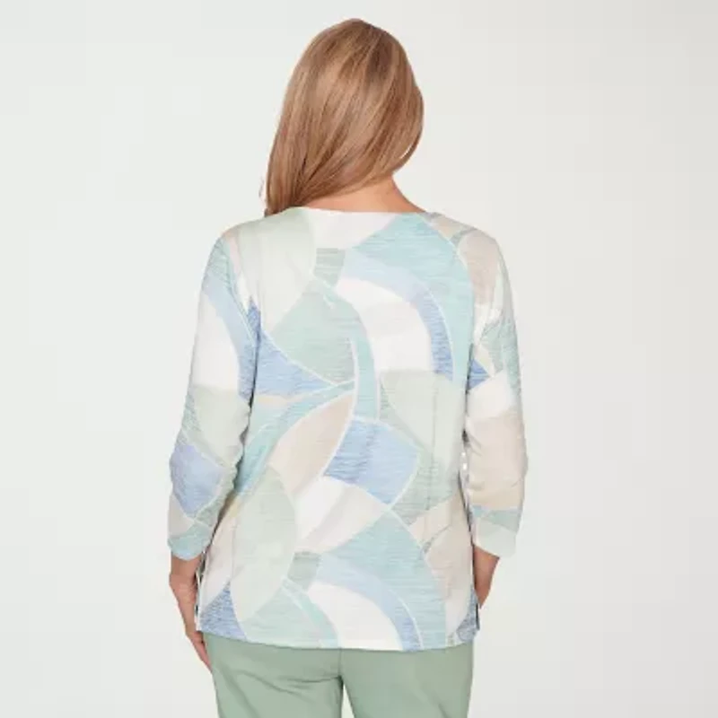 Alfred Dunner St Augustine Womens Crew Neck 3/4 Sleeve T-Shirt