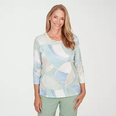 Alfred Dunner St Augustine Womens Crew Neck 3/4 Sleeve T-Shirt