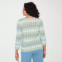 Alfred Dunner St Augustine Womens Crew Neck 3/4 Sleeve Pullover Sweater
