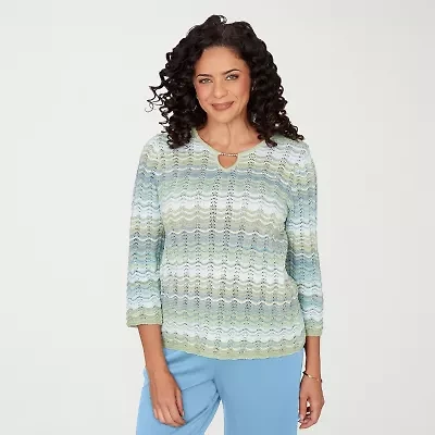 Alfred Dunner St Augustine Womens Crew Neck 3/4 Sleeve Pullover Sweater