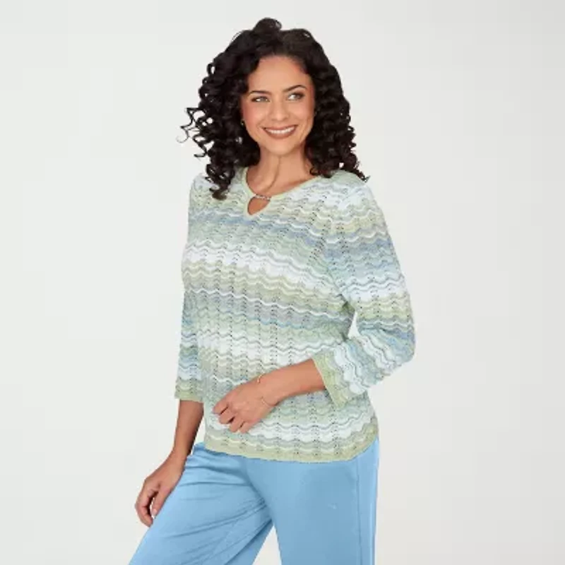 Alfred Dunner St Augustine Womens Crew Neck 3/4 Sleeve Pullover Sweater