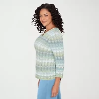 Alfred Dunner St Augustine Womens Crew Neck 3/4 Sleeve Pullover Sweater