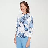 Alfred Dunner St Augustine Womens Crew Neck 3/4 Sleeve Floral Pullover Sweater