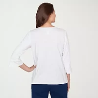 Alfred Dunner Mykonos Womens Crew Neck 3/4 Sleeve T-Shirt