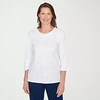 Alfred Dunner Mykonos Womens Crew Neck 3/4 Sleeve T-Shirt