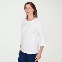 Alfred Dunner Mykonos Womens Crew Neck 3/4 Sleeve T-Shirt