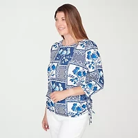 Alfred Dunner Mykonos Womens Crew Neck 3/4 Sleeve T-Shirt