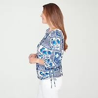 Alfred Dunner Mykonos Womens Crew Neck 3/4 Sleeve T-Shirt