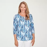Alfred Dunner Mykonos Womens Round Neck 3/4 Sleeve T-Shirt