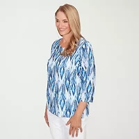 Alfred Dunner Mykonos Womens Round Neck 3/4 Sleeve T-Shirt