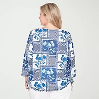 Alfred Dunner Mykonos Womens Plus Crew Neck 3/4 Sleeve T-Shirt