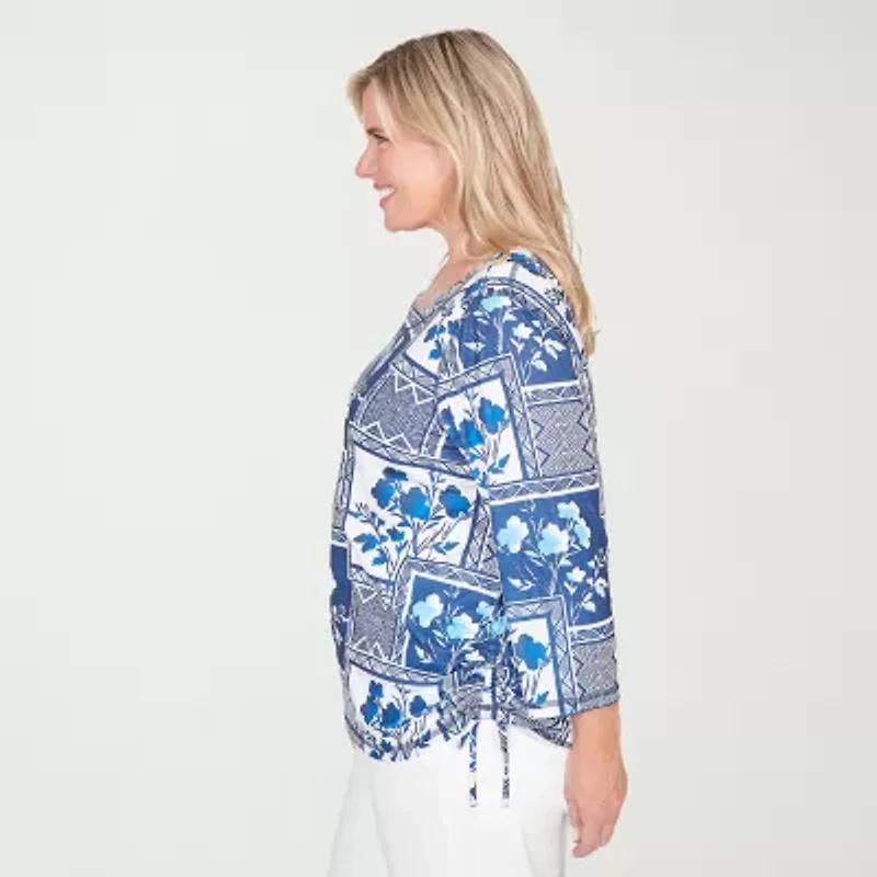 Alfred Dunner Mykonos Womens Plus Crew Neck 3/4 Sleeve T-Shirt