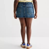 Arizona Womens Juniors Mid Rise Midi Denim Skirt
