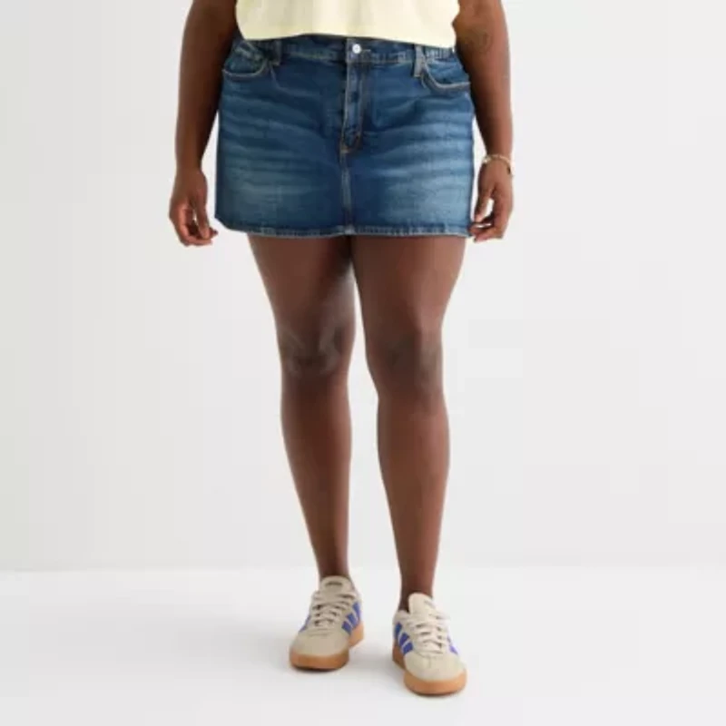 Arizona Womens Juniors Mid Rise Midi Denim Skirt