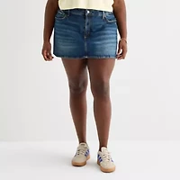 Arizona Womens Juniors Mid Rise Midi Denim Skirt
