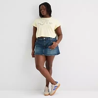 Arizona Womens Juniors Mid Rise Midi Denim Skirt