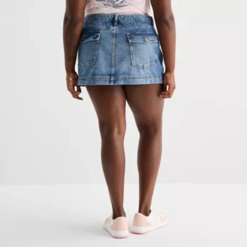 Arizona Womens Juniors Plus Mid Rise Denim Skirt