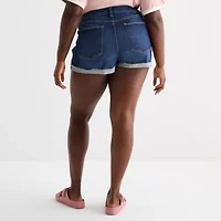 Arizona Curvy Womens 2 1/2" Mid Rise Juniors Plus Denim Short