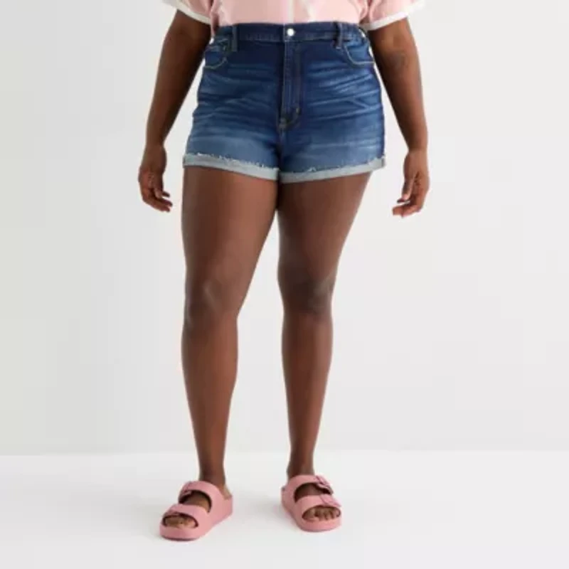 Arizona Curvy Womens 2 1/2" Mid Rise Juniors Plus Denim Short