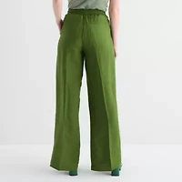 Liz Claiborne Linen Womens Wide Leg Mid Rise Pull-On Pant