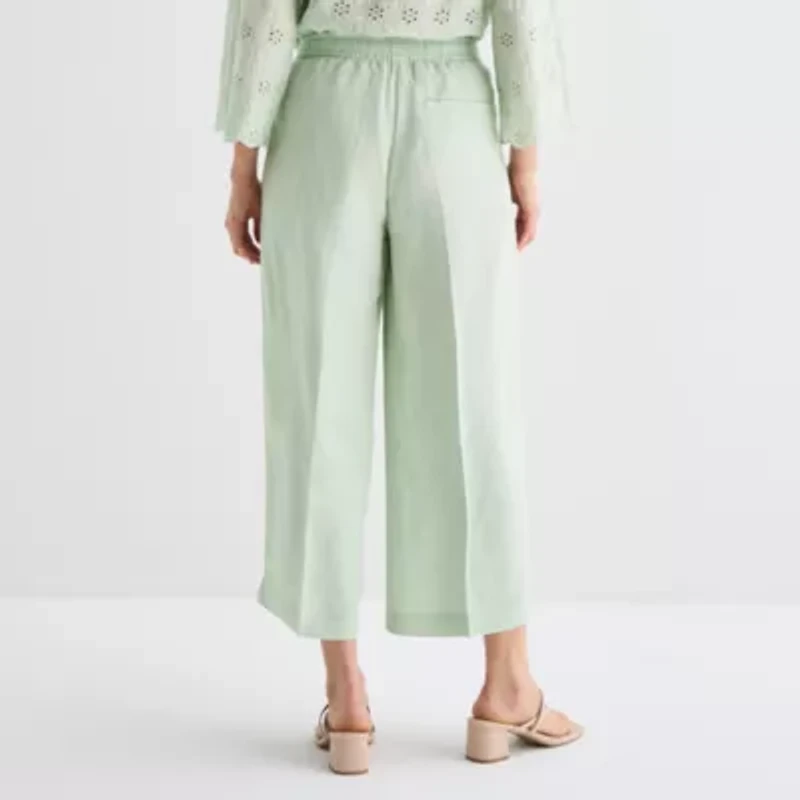 Liz Claiborne Linen Womens Wide Leg Mid Rise Cropped Pant