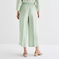 Liz Claiborne Linen Womens Wide Leg Mid Rise Cropped Pant