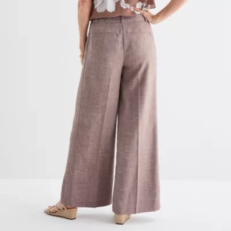 Liz Claiborne Womens Wide Leg Mid Rise Trouser
