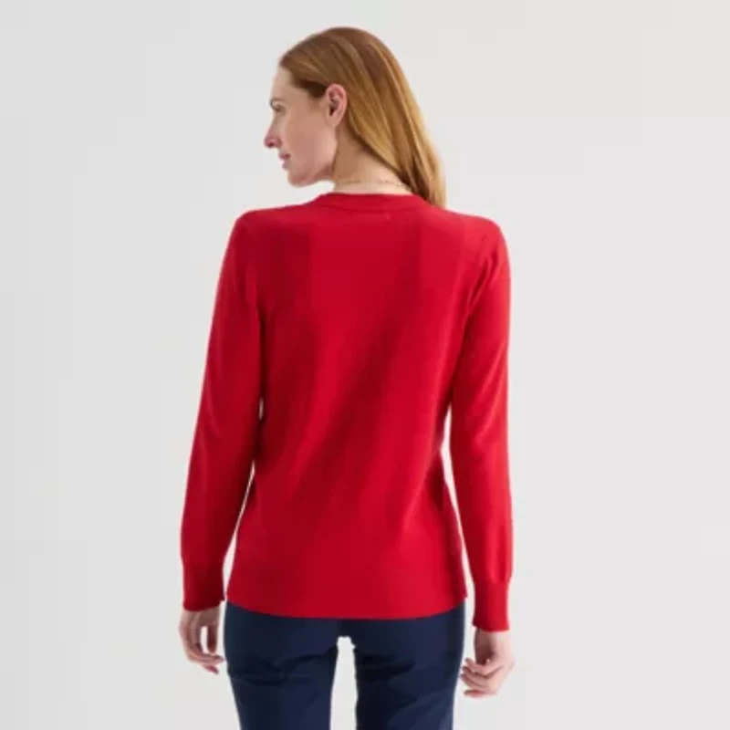 Liz Claiborne Womens V Neck Long Sleeve Button Cardigan