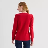 Liz Claiborne Womens V Neck Long Sleeve Button Cardigan