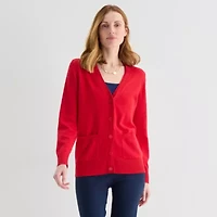Liz Claiborne Womens V Neck Long Sleeve Button Cardigan