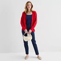 Liz Claiborne Womens V Neck Long Sleeve Button Cardigan