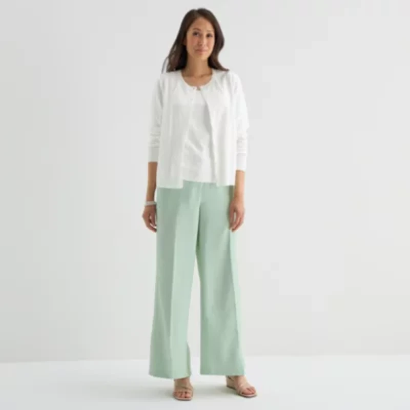 Liz Claiborne Womens Crew Neck Long Sleeve Button Cardigan