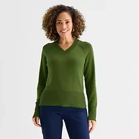 Liz Claiborne Womens V Neck Long Sleeve Pullover Sweater