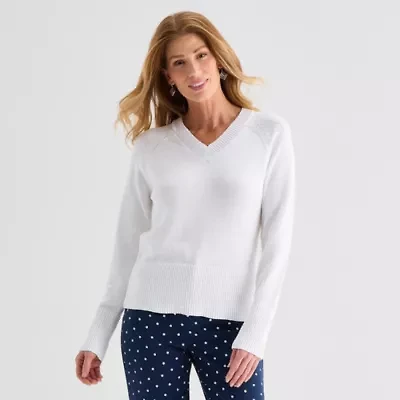 Liz Claiborne Womens V Neck Long Sleeve Pullover Sweater