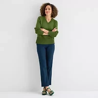 Liz Claiborne Womens V Neck Long Sleeve Pullover Sweater