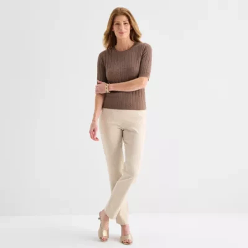 Liz Claiborne Womens Crew Neck Short Sleeve Pullover Sweater